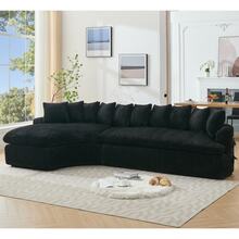 [NEW ARRIVED] [VIDEO PROVIDED] 127'' Large Sectional Sofa Elegant Curved Design High-Resilience Foam Ten Back Cushions L-Shape Left Sofa No Assembly Required Black -Soft Corduroy Fabric - Black + Polyester + Upholstered + Foam + 4 Seat1 - View 10