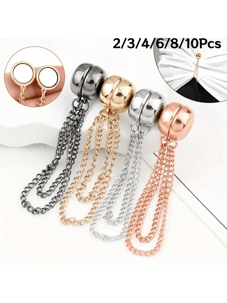 2/3/4/6/8/10Pcs Magnetic Hem Clips, Cardigan Buttons For Pant Legs And Sleeves, Removable, No Nails Or Sewing Required, Metal Clips For Shortening And Tightening, Mixed Pack