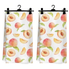 Set Of 2 Summer Fruit Kitchen Towels: Sweet Strawberry (Pink Stripes) And Fresh Peach Designs. Made Of Absorbent Polyester Microfiber, Quick-Drying, Lint-Free, Machine Washable. Ideal For Kitchen Cleaning And Summer Decor. - Multicolor - View 18