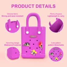Miniso 飛天小女警打孔托特包，白色 & 粉色，優質 EVA 材質，輕巧耐用，可愛角色貼片 (1 個) - 粉色 - 查看 1