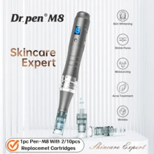 Dr.Pen M8 无线微针笔，适用于面部和身体，带数字显示屏/针头/收纳盒，男女通用，微针滚轮笔，USB充电，护肤工具套装，居家必备，打造亮泽肌肤，Dermapen微针笔，带液晶显示屏和针头的电动微针美容笔，USB充电器，电动美容笔，380mAh，升级刻度，随机版本 - 淺灰色 - 查看 2