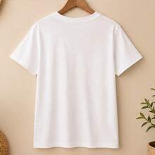 Playera mujer manga corta con libros y café, camiseta estampada casual, cuello redondo, cómoda para escuela, oficina y uso diario - Blanco - Ver 5