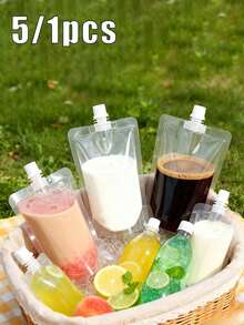 5/1 piezas Bolsas selladas con tapa de rosca y base de soporte, adecuadas para almacenamiento de jugo/puré, camping al aire libre, empaque de té, conservación de frescura portátil - Multicolor - Ver 1