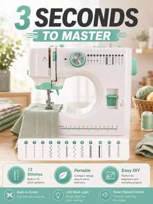 SOKANY High-End Household Electric Sewing Machine, Green, Double-Needle Double-Thread, Automatic Winding 12-Stitch Edge Locking, Metal Tip, Adjustable Speed, One-Button Reverse Sewing, With Lighting, Suitable For Family Use, Handmade DIY, Holiday Gifts - Mint Green - View 5