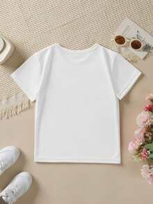 Camiseta corta estampado digital dibujos animados vivos, para verano, actividades al aire libre, viajes, acampadas, graduación y conjuntos pareja/familiar - Blanco - Ver 3