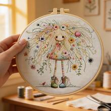 成人初學者刺繡套組，花仙子圖案手工刺繡入門套裝，刺繡套組包含圖案刺繡畫布、刺繡框、說明手冊、彩色線與針組，適合成人初學者，春季刺繡套組 - 花仙女孩 - 查看 4