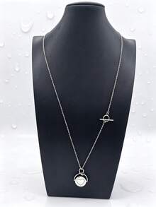 1pc Minimalist Ins Style Stainless Steel Gold Plated Rotating Rhinestone Inlaid Star & Heart Pendant Necklace, Men's Gift For Friends And Family On Holidays - Silver - View 7