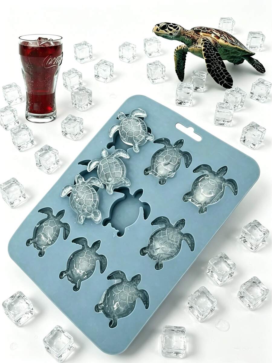 1pc Turtle Shaped Silicone Ice Cube Tray Mold, Suitable For Making Snacks, Cookies, Cocktails, Chocolates, Candies Or Party Ice Cubes, Kitchen Essential, Holiday Necessity - Multicolor - View 1