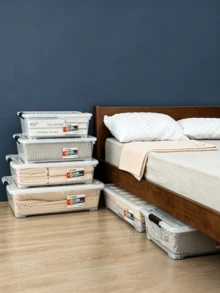 35L Large Capacity Underbed Storage Box, Optional Transparent / Grey Transparent Style, With Wheels And Clips, Fits Narrow Spaces, Dustproof And Moisture-Proof, Organized And Space-Saving - Multicolor - View 5