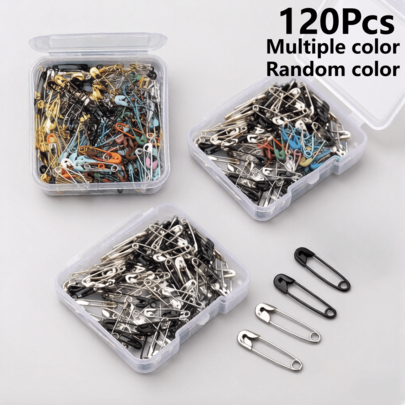 120 chiếc kim ghim an toàn nhỏ màu ngẫu nhiên, kim ghim an toàn màu đen 19mm/0.75 inch số lượng lớn, phù hợp cho may mặc, khâu vá, làm đồ trang sức, nghệ thuật và thủ công, kèm hộp đựng