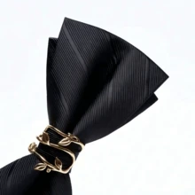 Fashionable Men's Metal Branch Embellished Bow Tie, Suitable For Groom Wedding Banquet Party, Suit Accessory, Striped Black Bow Tie - Black - View 2