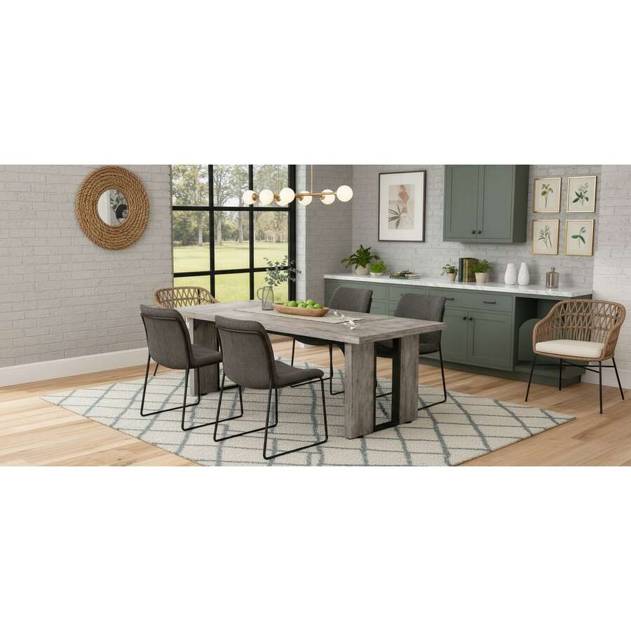 71" Modern Industrial Dining Table - Grey Oak Farmhouse Table With 1.57" Thickened Top, Large Office Conference Table For 6-8 People - Multicolor - View 1
