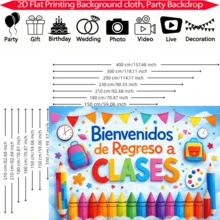 1pc Spanish "Welcome Back To School" Back To School Theme Background Banner, Polyester Material, With Colorful Pens, Backpacks And Clock Elements, Suitable For Classroom Decoration Or Back To School Activities - A - View 3