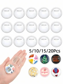5/10/15/20Pcs DIY Badge Set, Includes Buttons, Pins, Transparent Acrylic Design, Transparent Button Pins, Flip-Top Button Badges, School Name Display Frames, Photo Buttons, Craft Materials, Holiday Decoration Craft Materials, Mini Clothing Craft Transparent Pins, DIY Photo Buttons, Homemade Buttons, Button Making Materials - Multicolor - View 2
