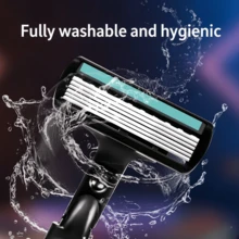 Maquinilla de afeitar manual de 6 capas con cuchillas reemplazables, interruptor de botón, lavable, afeitadora portátil de viaje, regalo ideal para hombres - Multicolor - Ver 2