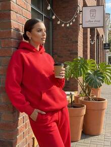 Letter Graphic Oversized Hoodie, Bright Red Not Burgundy, Y2K Style Fall Winter Christmas Outfit - Red 1 - View 4