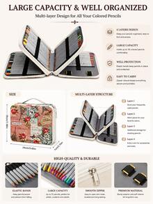 Ditsy Floral Art Supplies Storage Bag, Portable Pen Storage Pouch, Pencil Case, Multi-Layer Stationery Organizer Bag, Colored Pencil Storage, Multi-Zipper Stationery Organizer Bag With Carrying Strap, Suitable For Students And Artists, School, Travel, Office, Art Creation. Back To School, Student Gift. - Multicolor - View 4