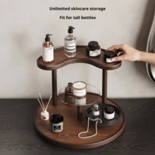 Estante de exhibición de cosméticos y perfumes de 3 niveles, estante de almacenamiento para tocador de baño, estante de almacenamiento de cuidado de la piel, organizador de bandeja redonda multicapa, adecuado para cuidado de la piel, perfumes, lápiz labial y cosméticos - estante de almacenamiento de encimera que ahorra espacio - Nuez - Ver 2