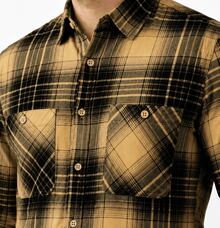 Men's Long-Sleeved Flannel Plaid Shirt - Gold - View 4