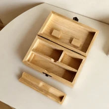 1 Box, Natural Wood Storage Box With Multi-Compartment Design, Flip Lid With Lock, Anti-Pressure Anti-Odor, Solid Wood Flip-Top Storage Box, Anti-Pressure Anti-Dust Portable Tool Box - 1PC - View 11