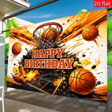 1pc Basketball Theme Birthday Backdrop, Basketball Hoop & Whistle Pattern, Birthday Party, Sports Theme, Holiday Celebration, Event Decoration, Outdoor Yard Decor, Indoor & Outdoor Decor, Photography Backdrop - A - View 4