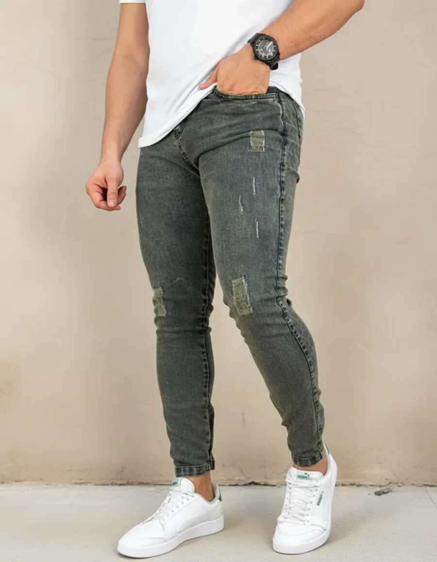 Premium Basic Skinny Jeans 017 2% Elastane - 橄欖綠 - 查看 1