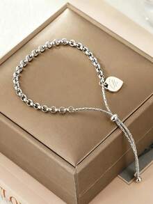 VceTd 1pc Minimalist Heart Decor Adjustable Stainless Steel Bracelet For Women's Daily Wear - Yellow Gold - View 11