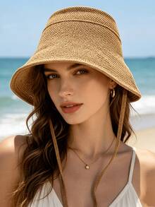 Sombrero de Pescador con Correa Tejida, Sombrero de Sol Transpirable con Protección UV, con Cordón a Prueba de Viento para Evitar Deslizamientos, Adecuado para Actividades al Aire Libre, Playa y Viajes - Correas - Ver 2