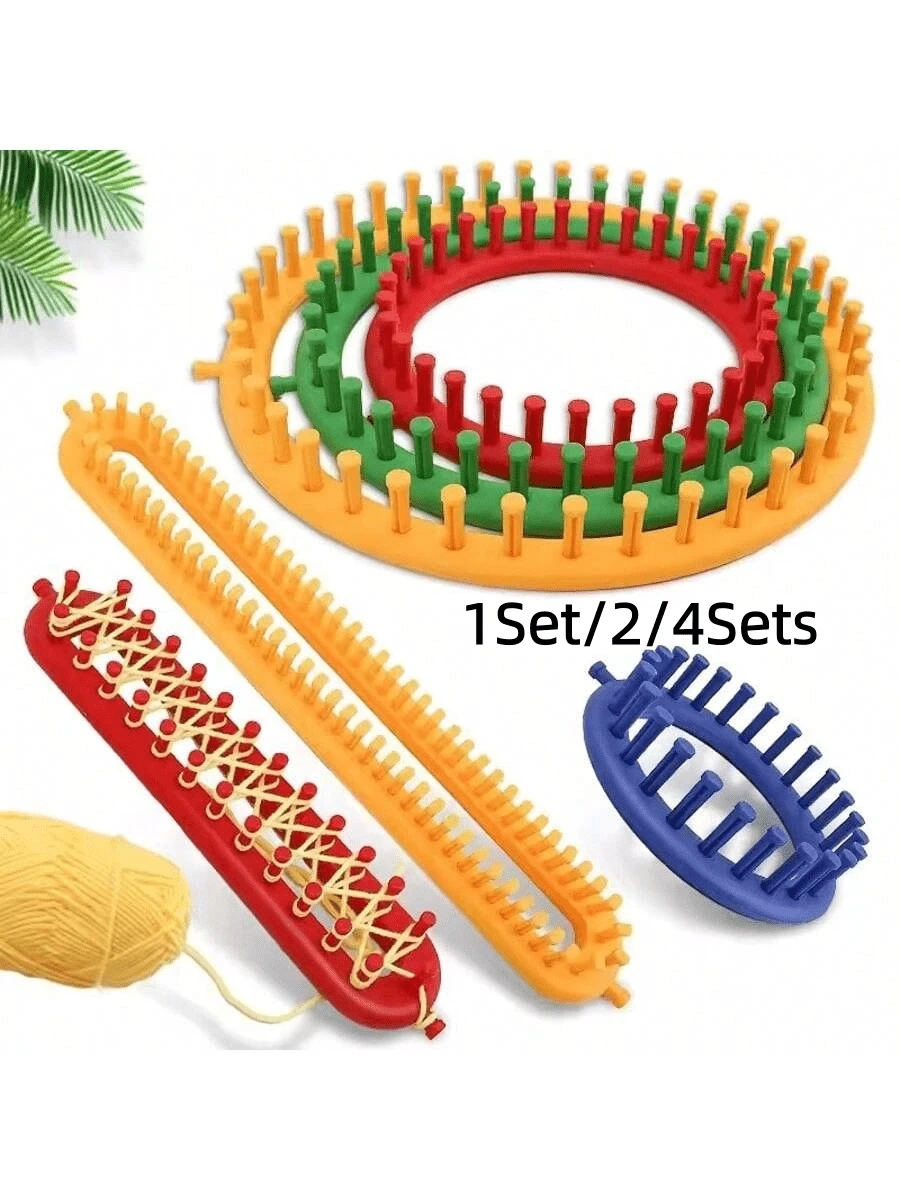 1set/2/4sets Handmade Knitting Kit, Knitting Machine DIY Knitting Craft Tools For Blanket, Scarf, Hat, Shawl, Knitting Needles & Crochet Hook, DIY Scarf, Sweater, Blanket Knitting Machine Board Set, Beginner DIY Knitting Kit (Random Color, Random Accessory Quantity) - Multicolor - View 1