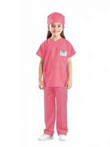 Children's Doctor Role Play Costume Set, Short Sleeve Top + Pants + Accessories, Suitable For Halloween Party, Birthday Party, School Performance And Other Occasions As A Gift - Multicolor - View 2