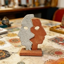 Puzzle facial bicolore décoratif, sculpture de visage abstrait en résine, ornement de bureau d'art moderne, décoration d'intérieur créative et esthétique pour le salon, la chambre, le bureau, cadeau de décoration d'intérieur à la mode - Multicolore - Voir 7
