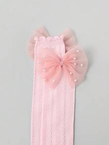 2 Pairs Girls Lace Mid-Calf Socks, Pearl Mesh Bow Long Socks, Children's Breathable Hollow Out Socks - Multicolor - View 7