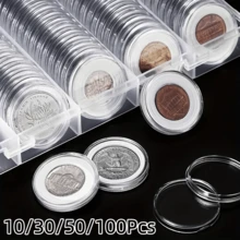 10/30/50/100Pcs Durable Transparent Coin Collection Boxes, Sealed Moisture-Proof Anti-Oxidation High Transparency Plastic Coin Protection Boxes, Crescent Opening Easy Open/Close Design Collection Boxes - Transparent - View 2