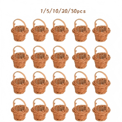 1/5/10/20/30pcs Mini Woven Rattan Decorative Baskets, Decorative Photo Props Small Woven Rattan Handheld Baskets, Pastoral Style Furniture Decoration Baskets, Dollhouse Accessories, DIY Projects