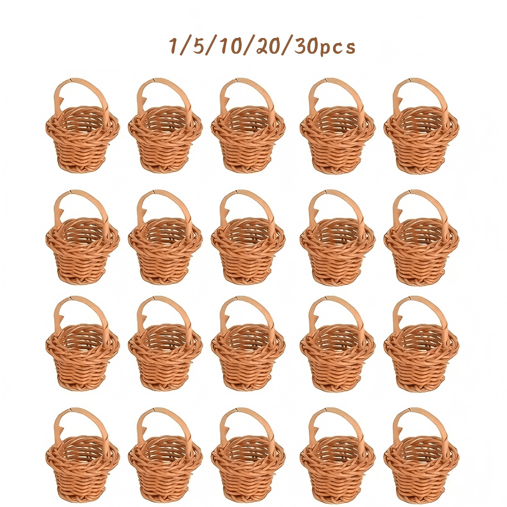1/5/10/20/30pcs Mini Wicker Decorative Baskets, Decorative Photo Props Small Wicker Mini Handheld Baskets, Pastoral Style Furniture Decorative Baskets, Dollhouse Accessories, DIY Projects, Suitable For Kitchen, Bathroom, Bedroom Decoration, Home Decor, Best Choice For Home Organizers, Suitable For Placing Flowers, Plants And Other Items On Shelves, Bedroom Storage And Organization, Multi-Functional Home And Event Decoration, Home Decor Baskets, Artisan Woven Baskets, Handmade Woven Baskets, Suitable As Holiday Gifts For Mom, Family, Friends