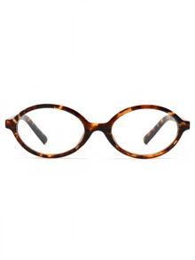 1pcs Casual PC(Polycarbonate) Women's Plain Lens Glasses Oval Frame Letter Decor Temple Y2K Fashion Item Daily Casual Versatile Fashion Item Party Gathering Street Style - Tea Bean Flower - View 3