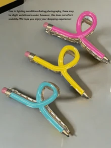 1 PIEZA Pinza para el cabello con forma de lápiz para mujer - Pinza para el cabello de metal amarillo brillante, rosa y azul claro, adecuada para cabello grueso y fino, perfecta para el Día del Maestro, fiestas y disfraces de Navidad, diseño divertido, forma de lápiz colorida - Estilo 1 - Ver 5