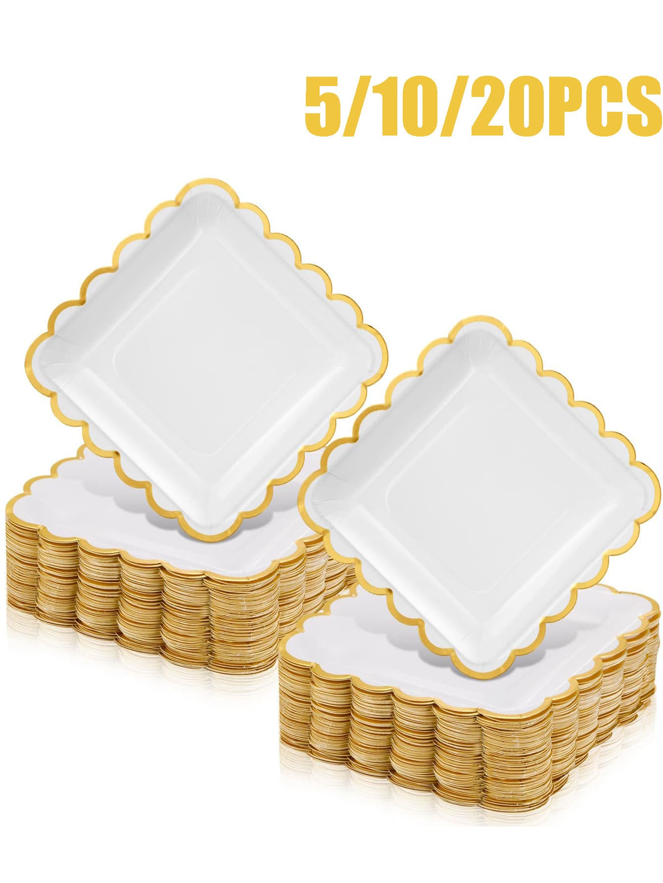 20/10/5 piezas Platos de papel cuadrados con borde dorado, platos de postre/aperitivo adecuados para fiestas, bodas, despedidas de soltera, celebraciones de cumpleaños