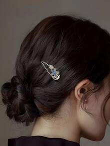 1PC Alloy Starfish Shell Rhinestone Pearl Hair Clip Women Ocean Bang Side Clip Beach Daily Hair Accessory - Blue - View 3