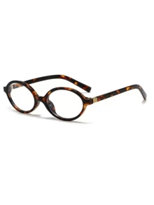 1pcs Casual PC(Polycarbonate) Women's Plain Lens Glasses Oval Frame Letter Decor Temple Y2K Fashion Item Daily Casual Versatile Fashion Item Party Gathering Street Style - Tea Bean Flower - View 2