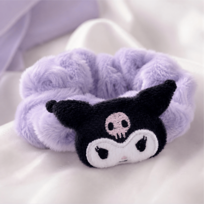  MINISO Sanrio Kuromi 1 chiếc băng đô SPA bằng lông màu đen & tím, băng đô tóc rửa mặt trang điểm chăm sóc da mềm mại dễ thương