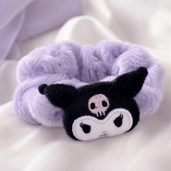  MINISO Sanrio Kuromi 1 chiếc băng đô SPA bằng lông màu đen & tím, băng đô tóc rửa mặt trang điểm chăm sóc da mềm mại dễ thương