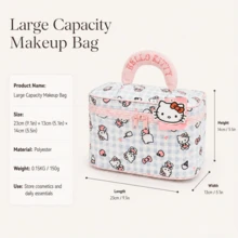 Miniso 官方 Sanrio Hello Kitty 藍色格紋化妝包，化妝品收納袋，旅行盥洗用品收納袋，度假與日常使用便攜收納袋，畢業夏季假期禮物，多色可選 - 彩色 - 查看 5