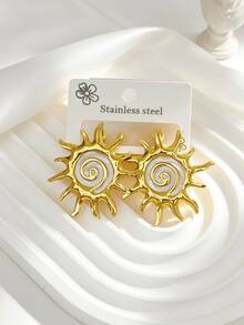 5 pares de pendientes de botón de mujer de moda hipoalergénicos de acero inoxidable 304 con diseño de girasol, pendientes de espiral esmaltados, joyería chapada en oro que no se desvanece - Multicolor - Ver 5