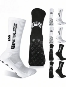 1/3/6 pares de calcetines de fútbol/fútbol para hombres y unisex, hasta el tobillo, antideslizantes, duraderos y cómodos para entrenamiento diario, calcetines de otoño - Blanco y Negro - Ver 1