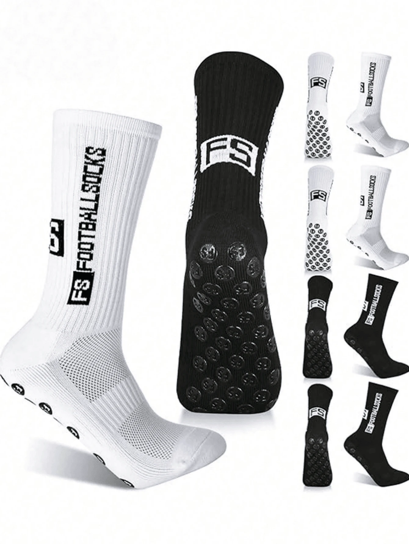 1/3/6 pares de calcetines de fútbol/fútbol para hombres y unisex, hasta el tobillo, antideslizantes, duraderos y cómodos para entrenamiento diario, calcetines de otoño - Blanco y Negro - Ver 1