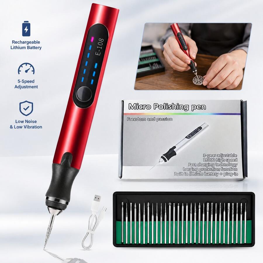 USB Rechargeable Cordless Engraving Machine Portable DIY Rotary Engraver For Jewelry Wood Glass Stone Carving With Comfortable Grip & High Efficiency - Red - View 1