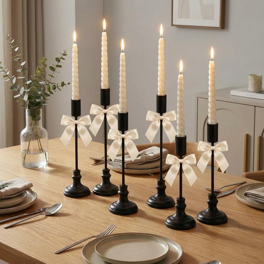 Portavelas clásicos escalonados para velas cónicas, portavelas decorativos negros románticos para el Día de San Valentín, elegante centro de mesa, candelabros románticos para bodas, decoración de chimenea, candelabro de mesa, portavelas para velas de pilar para bodas, decoración del hogar