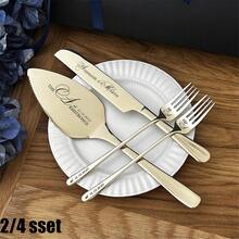 2/4 Sets Customized Engraved Wedding Cake Cutting Utensil Set, Comes With Gift Box: Personalized Gold Cake Knife And Fork Set, Bridal Party Wedding Gift - Multicolor - View 1