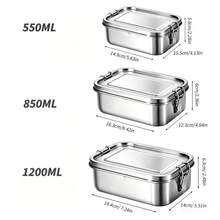 ZTVZTV 1/2/3 PCS Combination Pack 304 Stainless Steel Square Lunch Box, Large Capacity Bento Box With Lid, Outdoor Storage Box, Food Storage Container, Outdoor Lunch Box, Picnic Box - Portable Combination 550+1200ml - View 2